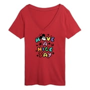 Disney - Mickey Mouse - Have A Nice Day - Women's Short Sleeve Graphic V-Neck T-Shirt