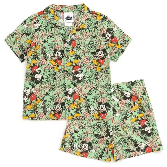 Disney Mickey Mouse Hawaiian Hawaiian Button Down Shirt and Shorts Outfit Set Toddler to Big Kid