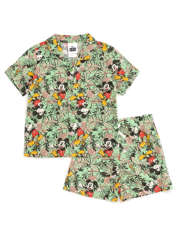 Mickey Mouse Hawaiian Hawaiian Button Down Shirt and Shorts Outfit Set Toddler to Big Kid