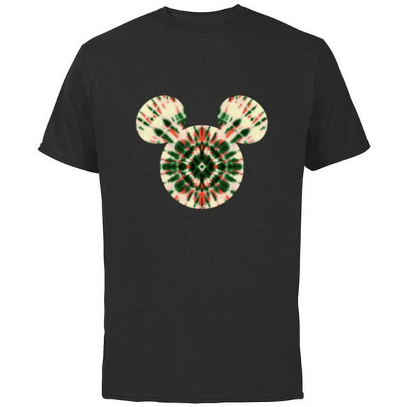 Disney Mickey Mouse Head Christmas Holiday Tie-Dye Retro - Short Sleeve Cotton T-Shirt for Adults - Customized-Black