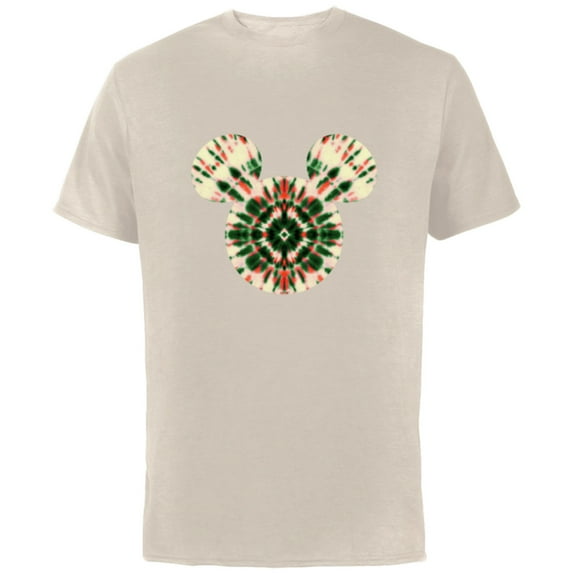 Disney Mickey Mouse Head Christmas Holiday Tie-Dye Retro - Short Sleeve Cotton T-Shirt for Adults - Customized-Natural