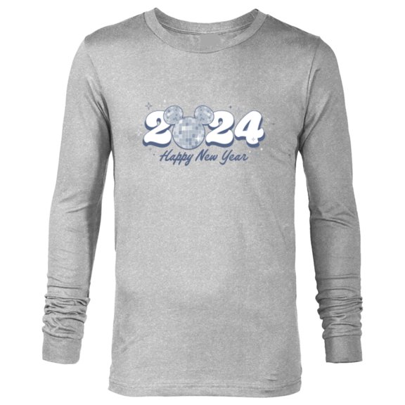 Disney Mickey Mouse Head Disco Ball Happy New Year 2024 - Long Sleeve T-Shirt for Men - Customized-Athletic Heather