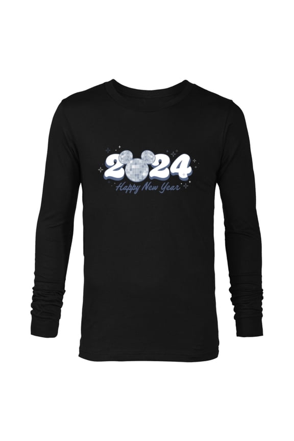Mickey Mouse Head Disco Ball Happy New Year 2024 - Long Sleeve T-Shirt for Men - Customized-Black