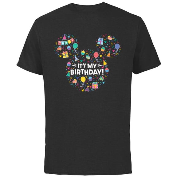 Disney Mickey Mouse Head Ears Icon Fill It’s My Birthday - Short Sleeve Cotton T-Shirt for Adults - Customized-Black