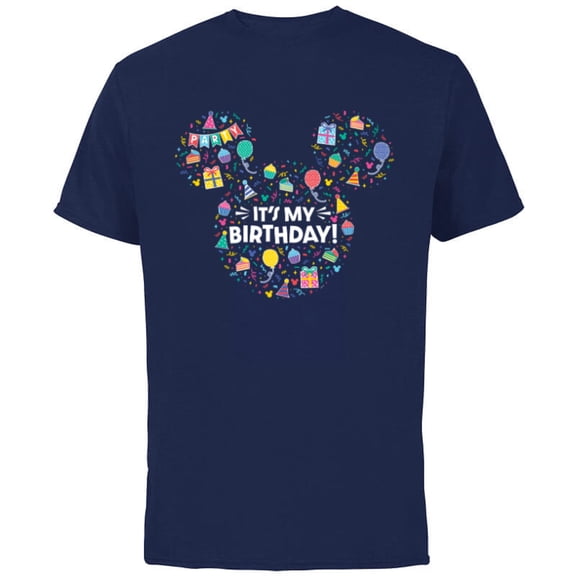 Disney Mickey Mouse Head Ears Icon Fill It’s My Birthday - Short Sleeve Cotton T-Shirt for Adults - Customized-Navy