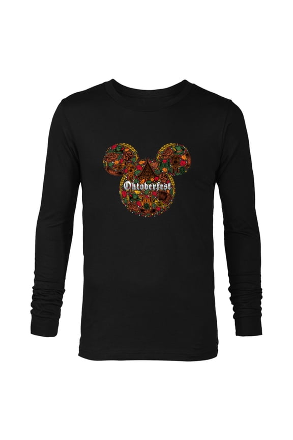 Mickey Mouse Head & Ears Logo Icon Fill Oktoberfest - Long Sleeve T-Shirt for Men - Customized-Black