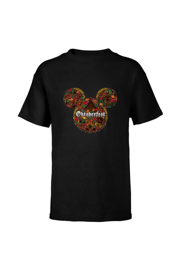 Mickey Mouse Head & Ears Logo Icon Fill Oktoberfest - Short Sleeve T-Shirt for Kids - Customized-Black