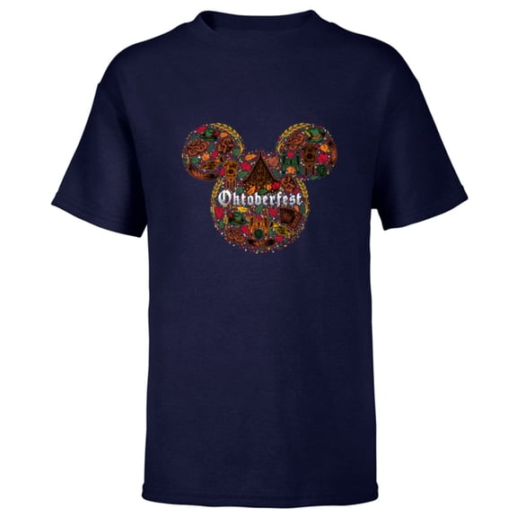 Disney Mickey Mouse Head & Ears Logo Icon Fill Oktoberfest - Short Sleeve T-Shirt for Kids - Customized-Navy