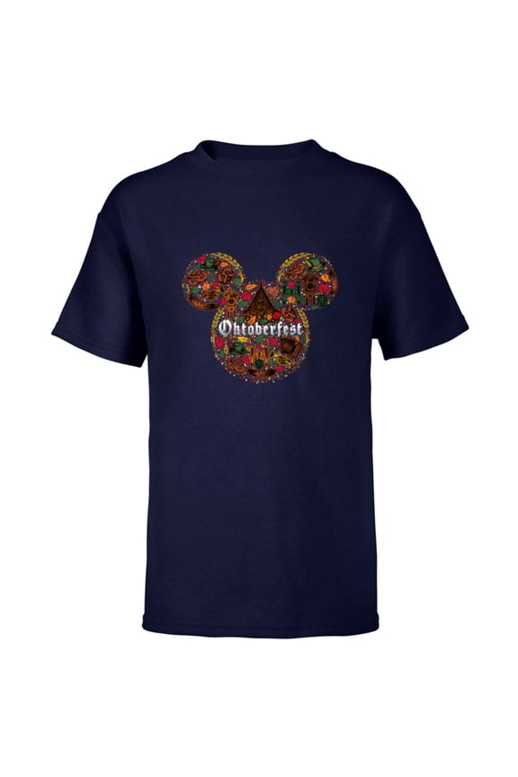 Mickey Mouse Head & Ears Logo Icon Fill Oktoberfest - Short Sleeve T-Shirt for Kids - Customized-Navy