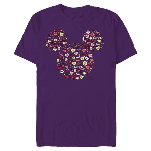 Disney Mickey Mouse Head Filled with Love Valentine’s Day - Short Sleeve Blended T-Shirt for Adults - Customized-Purple