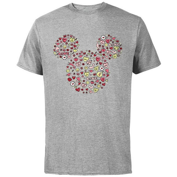 Disney Mickey Mouse Head Filled with Love Valentine’s Day - Short Sleeve Cotton T-Shirt for Adults - Customized-Athletic Heather
