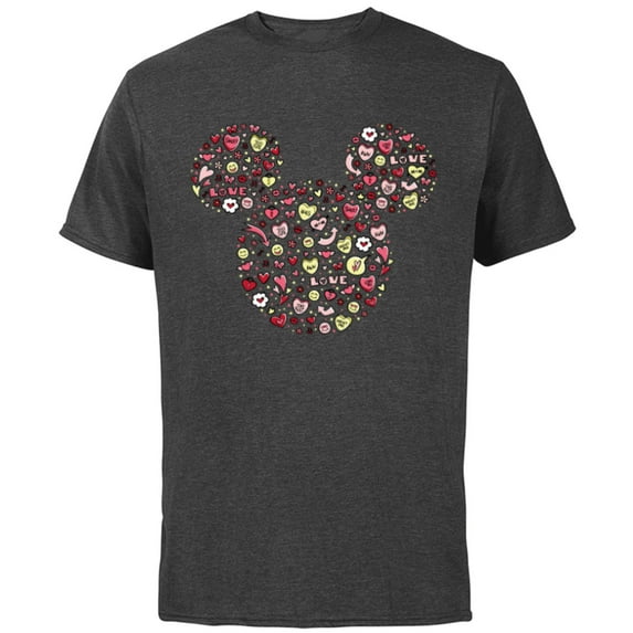 Disney Mickey Mouse Head Filled with Love Valentine’s Day - Short Sleeve Cotton T-Shirt for Adults - Customized-Charcoal