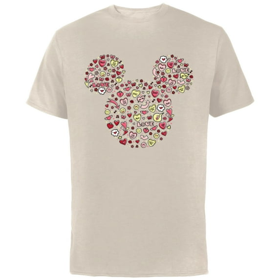 Disney Mickey Mouse Head Filled with Love Valentine’s Day - Short Sleeve Cotton T-Shirt for Adults - Customized-Natural