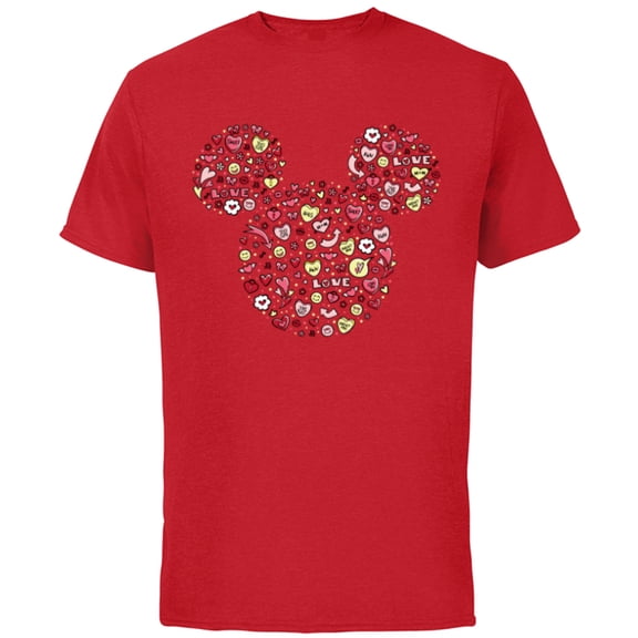 Disney Mickey Mouse Head Filled with Love Valentine’s Day - Short Sleeve Cotton T-Shirt for Adults - Customized-Red