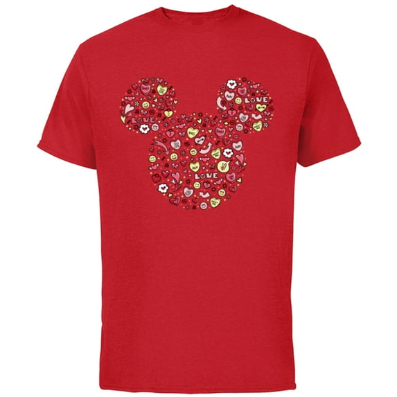 Disney Mickey Mouse Head Filled with Love Valentine’s Day - Short Sleeve Cotton T-Shirt for Adults - Customized-Red