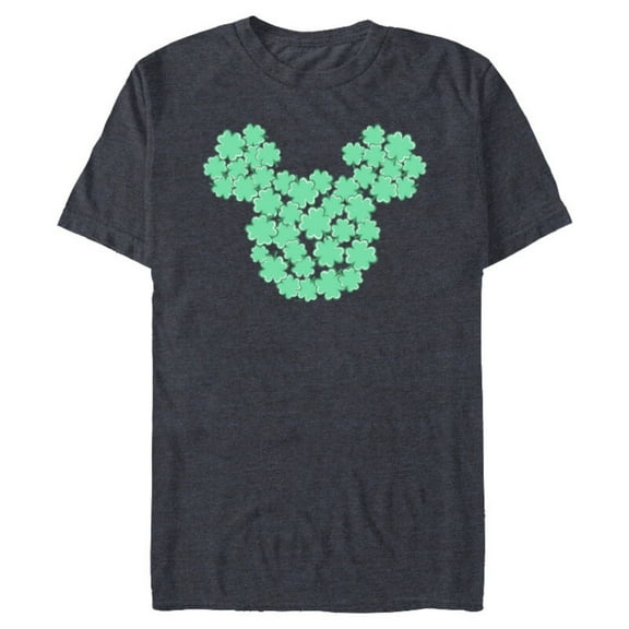 Disney Mickey Mouse Head Four-Leaf Clovers St Patrick’s Day - Short Sleeve Blended T-Shirt for Adults - Customized-Navy Heather