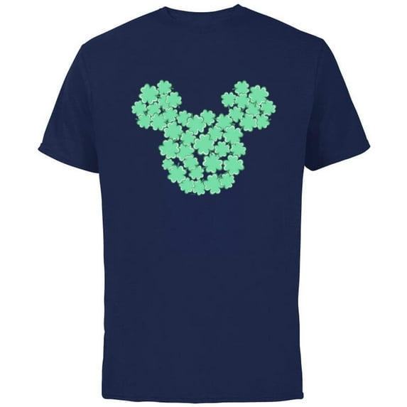 Disney Mickey Mouse Head Four-Leaf Clovers St Patrick’s Day - Short Sleeve Cotton T-Shirt for Adults - Customized-Navy