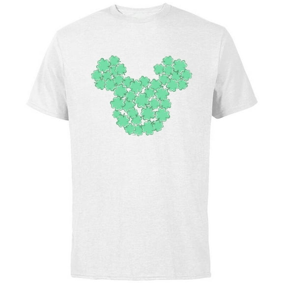Disney Mickey Mouse Head Four-Leaf Clovers St Patrick’s Day - Short Sleeve Cotton T-Shirt for Adults - Customized-White