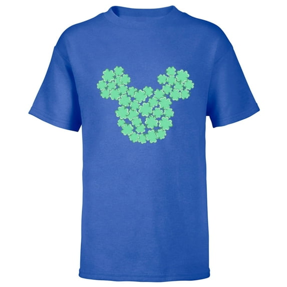 Disney Mickey Mouse Head Four-Leaf Clovers St Patrick’s Day - Short Sleeve T-Shirt for Kids - Customized-Royal
