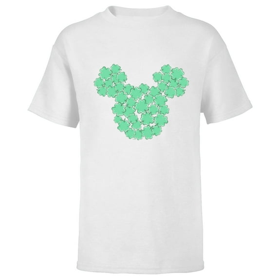 Disney Mickey Mouse Head Four-Leaf Clovers St Patrick’s Day - Short Sleeve T-Shirt for Kids - Customized-White