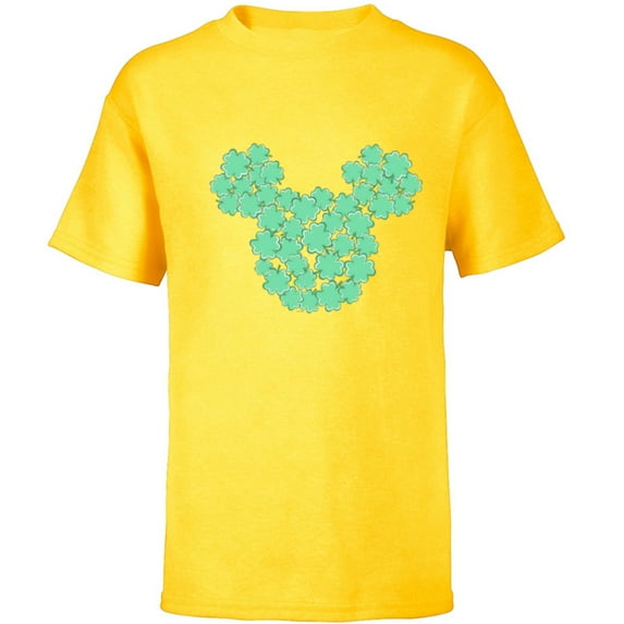 Disney Mickey Mouse Head Four-Leaf Clovers St Patrick’s Day - Short Sleeve T-Shirt for Kids - Customized-Yellow