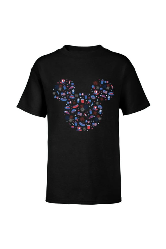 Mickey Mouse Head Icon Americana 4th of July Treats- Short Sleeve T-Shirt for Kids - Customized-Black