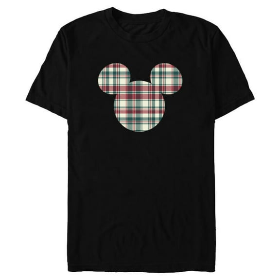 Disney Mickey Mouse Head Icon Christmas Holiday Plaid - Short Sleeve Blended T-Shirt for Adults - Customized-Black