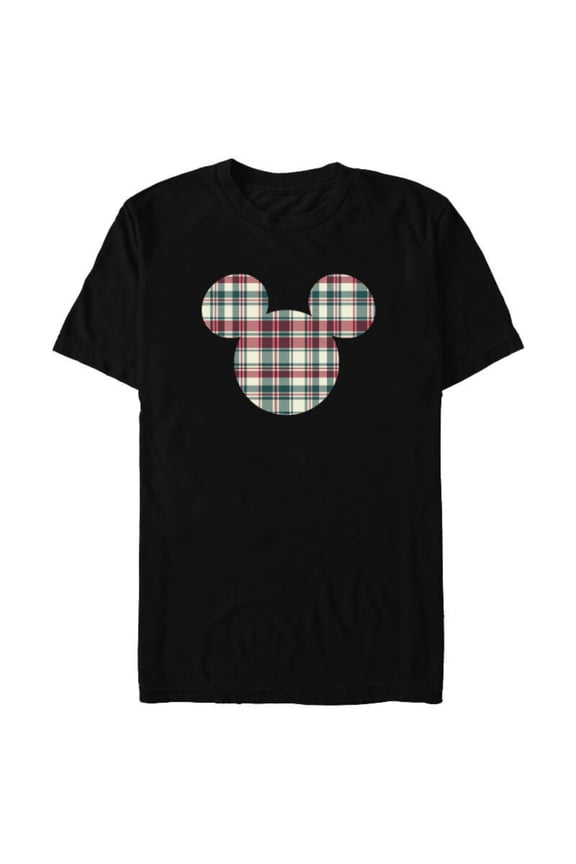 Mickey Mouse Head Icon Christmas Holiday Plaid - Short Sleeve Blended T-Shirt for Adults - Customized-Black