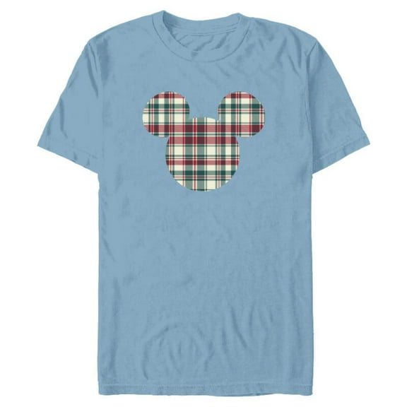 Disney Mickey Mouse Head Icon Christmas Holiday Plaid - Short Sleeve Blended T-Shirt for Adults - Customized-Ocean Blue