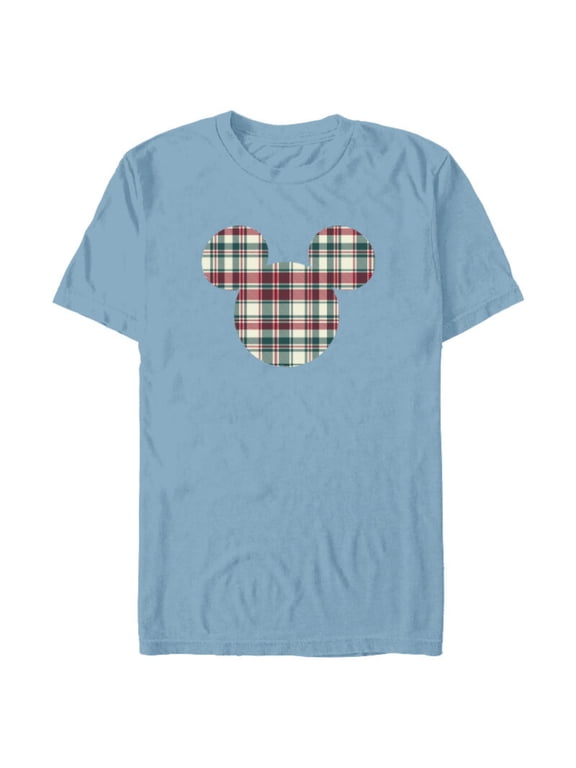 Mickey Mouse Head Icon Christmas Holiday Plaid - Short Sleeve Blended T-Shirt for Adults - Customized-Ocean Blue