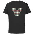 thumbnail image 1 of Disney Mickey Mouse Head Icon Christmas Holiday Plaid - Short Sleeve Cotton T-Shirt for Adults - Customized-Black, 1 of 5