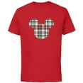 thumbnail image 1 of Disney Mickey Mouse Head Icon Christmas Holiday Plaid - Short Sleeve Cotton T-Shirt for Adults - Customized-Red, 1 of 5