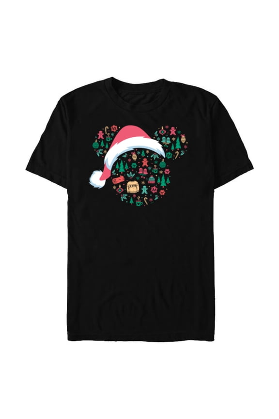 Mickey Mouse Head Icon Christmas Holiday Santa Hat - Short Sleeve Blended T-Shirt for Adults - Customized-Black