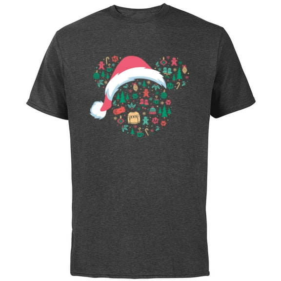 Disney Mickey Mouse Head Icon Christmas Holiday Santa Hat - Short Sleeve Cotton T-Shirt for Adults - Customized-Charcoal
