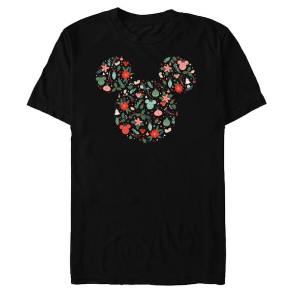 Disney Mickey Mouse Head Icon Christmas Ornaments & Holly - Short Sleeve Blended T-Shirt for Adults - Customized-Black