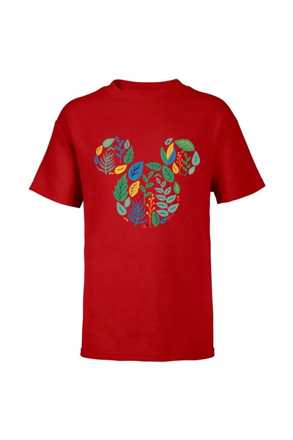 Mickey Mouse Head Shape Icon Botanical Garden Spring - Short Sleeve T-Shirt for Kids - Customized-Red
