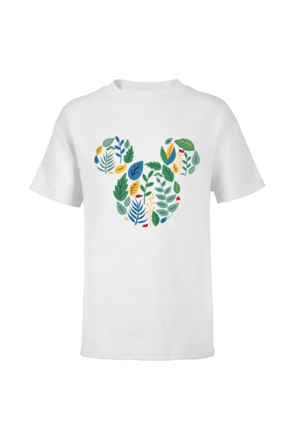 Mickey Mouse Head Shape Icon Botanical Garden Spring - Short Sleeve T-Shirt for Kids - Customized-White