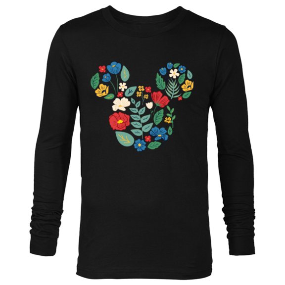 Disney Mickey Mouse Head Shape Icon Flowers Garden Spring - Long Sleeve T-Shirt for Men - Customized-Black