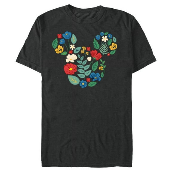 Disney Mickey Mouse Head Shape Icon Flowers Garden Spring - Short Sleeve Blended T-Shirt for Adults - Customized-Dark Heather