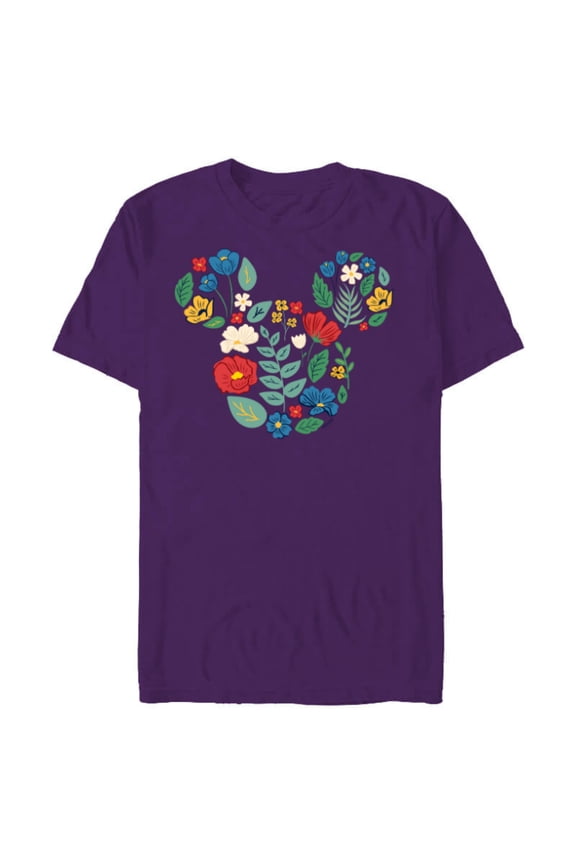Mickey Mouse Head Shape Icon Flowers Garden Spring - Short Sleeve Blended T-Shirt for Adults - Customized-Purple