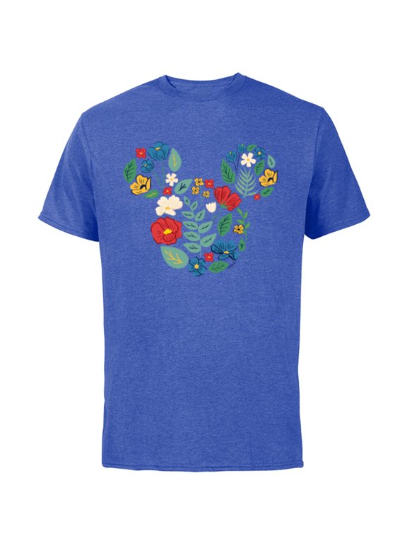 Mickey Mouse Head Shape Icon Flowers Garden Spring - Short Sleeve Cotton T-Shirt for Adults - Customized-Royal Heather