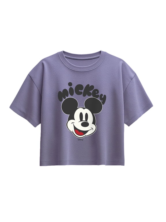 - Mickey Mouse Head Girls' Short Sleeve Boxy Graphic T-Shirt