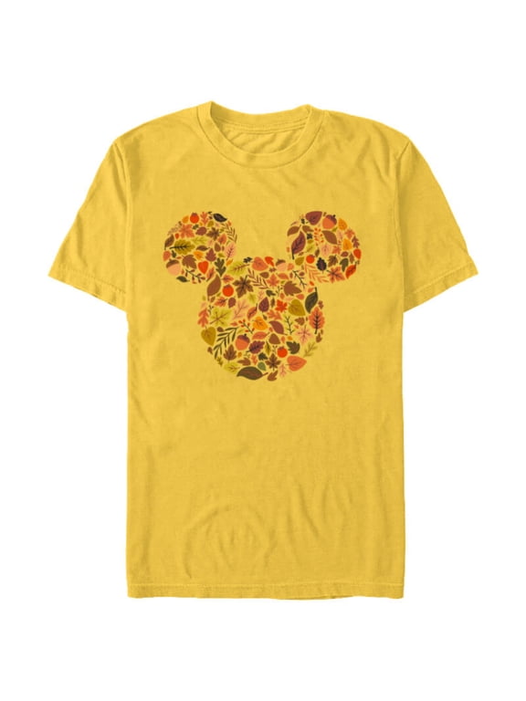 Mickey Mouse Head and Ears Icon Fall Leaves - Short Sleeve Blended T-Shirt for Adults - Customized-Yellow