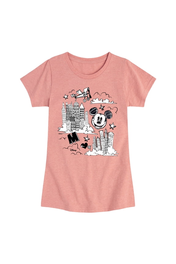 - Mickey Mouse - Head in the Clouds - Overlooking the City - Toddler & Youth Girls Short Sleeve Graphic T-Shirt