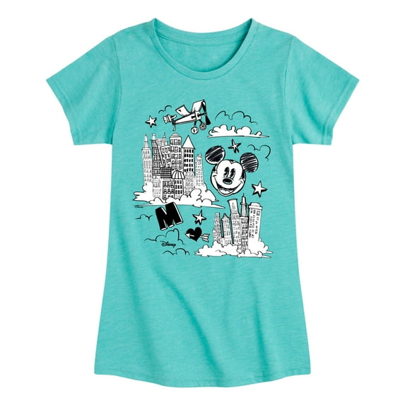 Disney - Mickey Mouse - Head in the Clouds - Overlooking the City - Toddler & Youth Girls Short Sleeve Graphic T-Shirt