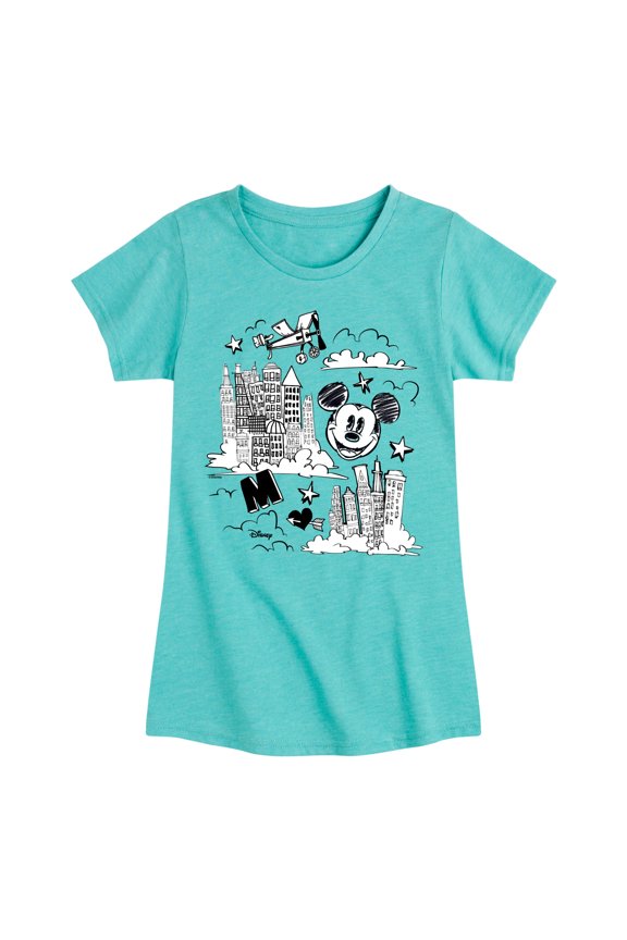 - Mickey Mouse - Head in the Clouds - Overlooking the City - Toddler & Youth Girls Short Sleeve Graphic T-Shirt