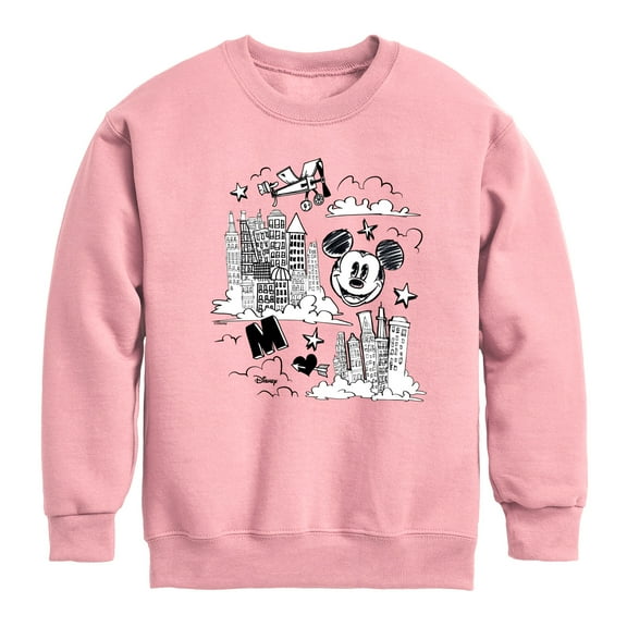 Disney - Mickey Mouse - Head in the Clouds - Overlooking the City - Youth Crewneck Fleece Sweatshirt