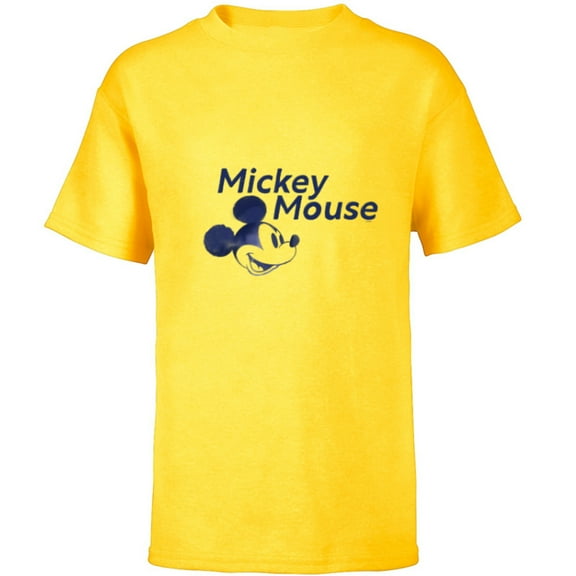 Disney Mickey Mouse Head with Name Retro Vintage Classic - Short Sleeve T-Shirt for Kids - Customized-Yellow