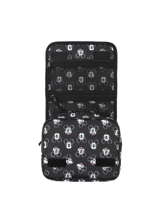Disney Mickey Mouse Heads 6.5" Black Folding Hanging Toiletry Travel Bag