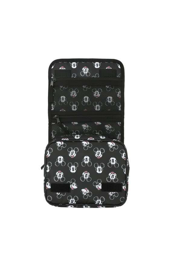 Disney Mickey Mouse Heads 6.5" Black Folding Hanging Toiletry Travel Bag